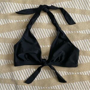 Black Halter Tie Neck Bikini Top with Silver Back Clasp – Size Small EUC